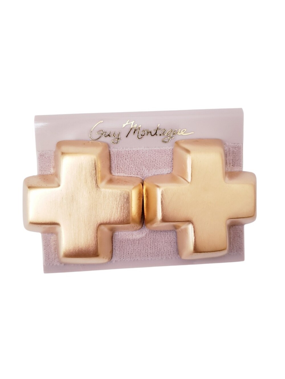 Guy Montague Vintage Brushed Gold Cross Clip On Earrings Statement